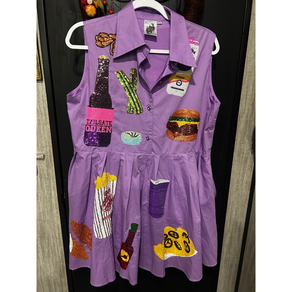 Queen of Sparkles Tailgate Queen Purple Sequin Patch Sleeveless Dress Size M